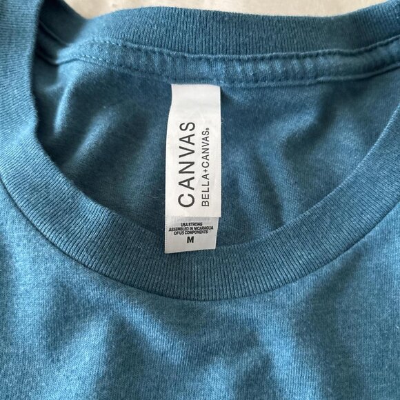 "Blackbird" blue and white womens tee with song lyrics written in a spiral - Picture 3 of 6